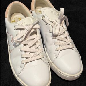 Ted Baker London White Leather Sneakers with Blush Pink Magnolia